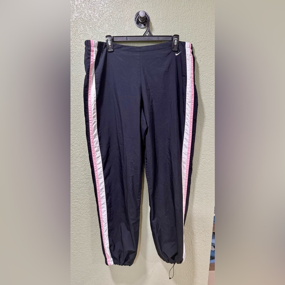 Nike Black Track Pants with Pink and White Stripes - Picture 1 of 5